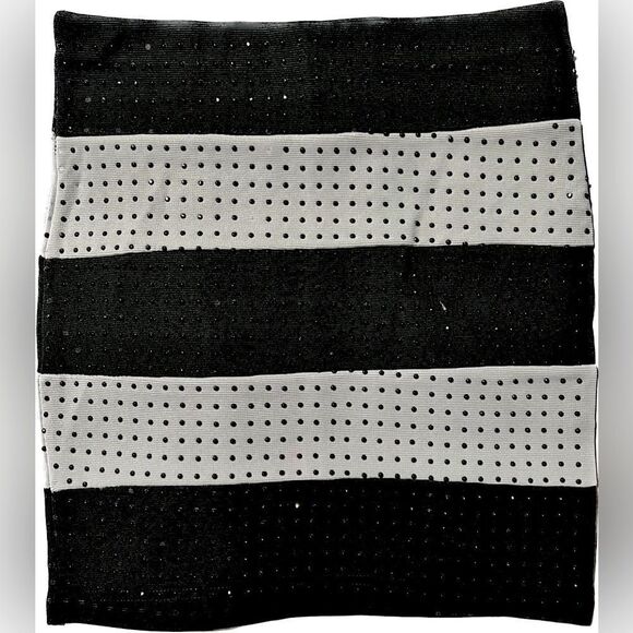Poof Couture Small black and gray with black decals mini bandage skirt elastic - Picture 1 of 2